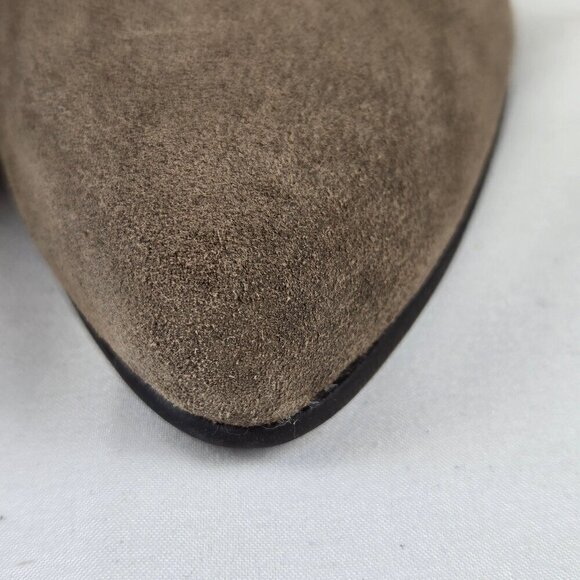Vince Camuto "Creestal" Gray Suede Heeled Booties Almond Toe Pull On Style - Picture 13 of 15
